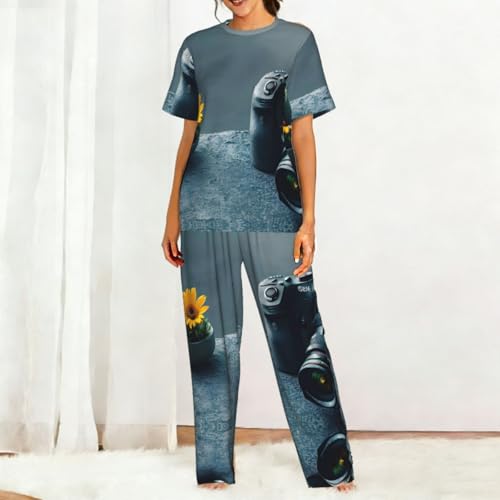 Ensemble pyjama doux femme motif spatial impression 3D confort