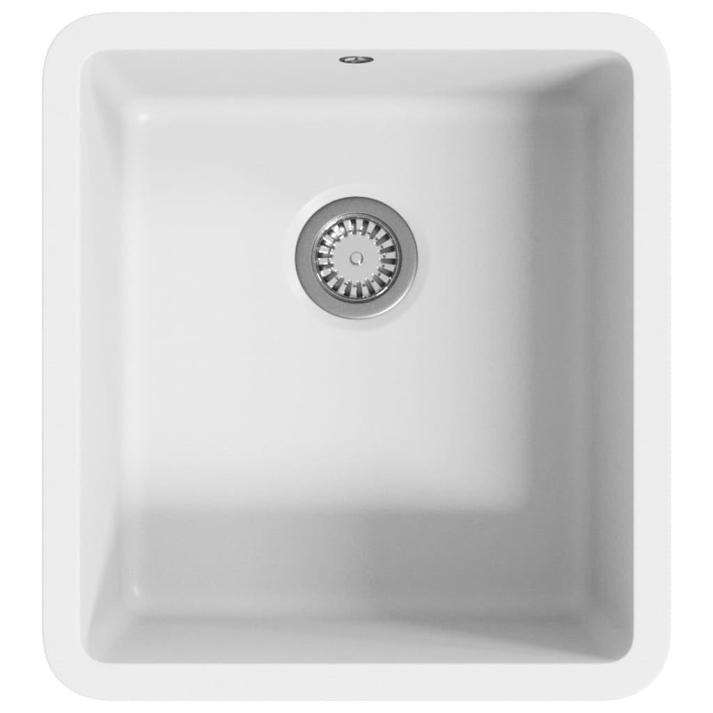 Vidaxl Granite Kitchen Sink Single Basin White Basket Strainer Wash Bowl Basin