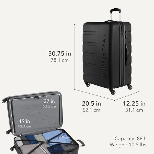 Image of SWISSGEAR Signature Large Hardside Expandable Spinner Luggage & Weekender Tote Set, ABS Construction, TSA-Friendly Lock, Black, 2-Piece Set (27-Inch /Weekender Tote)