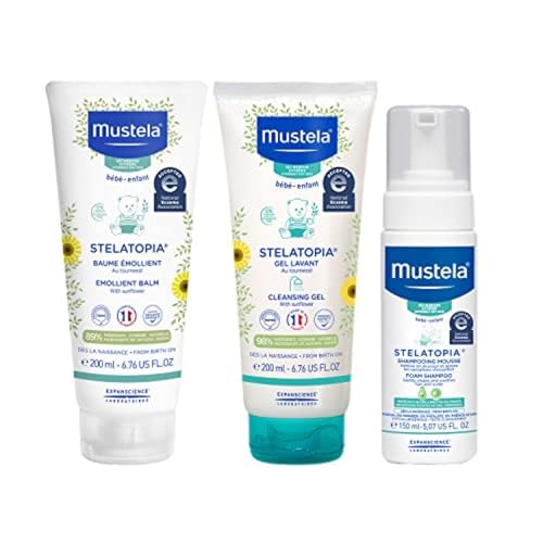 Image of Mustela Stelatopia Eczema-Prone Skin Bath Time Gift Set - Baby Skin Care Essentials - with Natural Avocado & Sunflower Oil - 3 Items Set