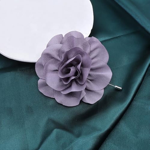 Image of Rrdaily Chunky Flower Brooches Pins for Women,Trendy Charming Chiffon Red Rose Corsage, Aesthetic Accessories for Wedding Ceremony (Purple), Large