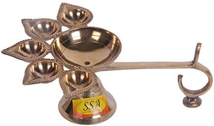 phareLamp Presents Handmade Treditional Deisgner Pure Brass Panch Aarti Deepak Oil Lamp Lining Design Length - 8 cm for Diwali, Pooja, Festival-Home Decoration::Set of #A110