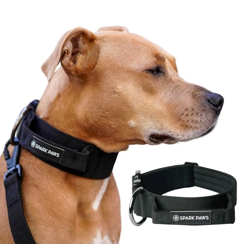 Spark Paws Taktisches Hundehalsband – strapazierfähig, Premium-Qualität, dick und langlebig für große und mittelgroße Hunde – Schwarz – S: 16-25kg [3.8cm]