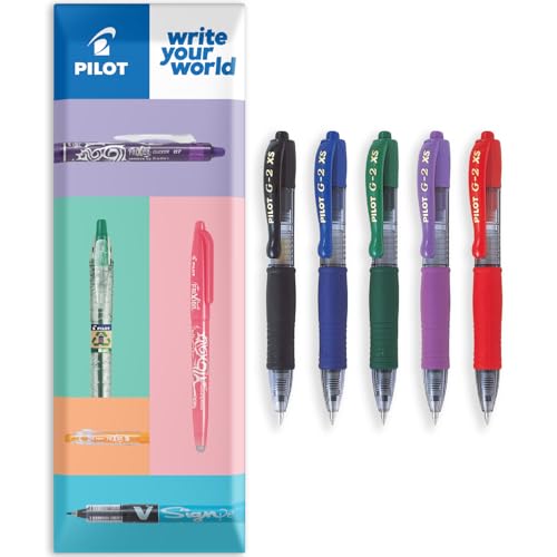 PILOT G2 XS7 Pixie   Mini bolígrafos de punta redonda de 0,7 mm, grosor de trazo de 0,4 mm, paquete de 5 unidades, negro, azul, violeta, rojo y verde