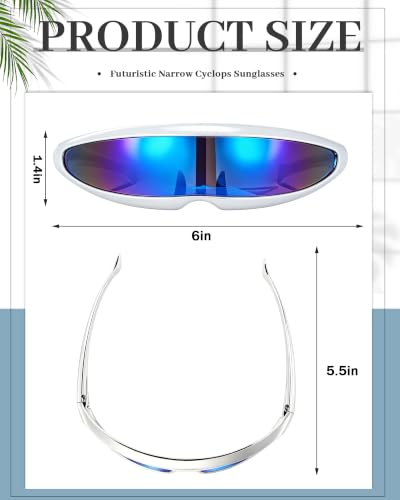 Image of 4 Pairs Futuristic Narrow Cyclops Sunglasses Robot Space Costume Color Mirrored Lens