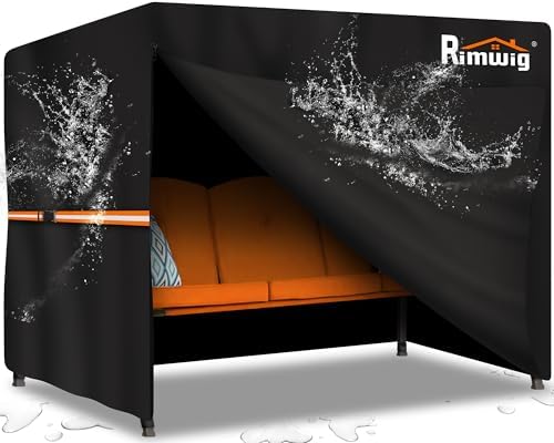 Rimwig Hollywoodschaukel Abdeckung 3 Sitzer Wasserdicht 210x150x150cm | 420D Oxford Gewebe Schutzhülle für Gartenschaukel, Schaukelbank Abdeckplane Mit Winddichter Schnalle - Schwa