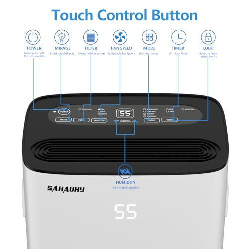 SAHAUHY 120 Pints Dehumidifier for Basement Home Bedroom Garage Space up to 6200 Sq.Ft with Drain Hose,Water Tank and Wheel by SAHAUHY - Image 4