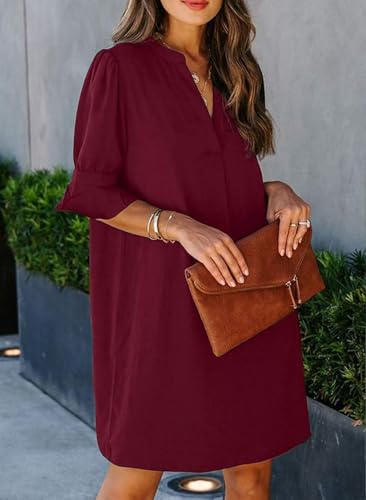 Image of QACOHU Summer Dresses for Women V Neck Ruffle Short Sleeve Casual Shift Dress