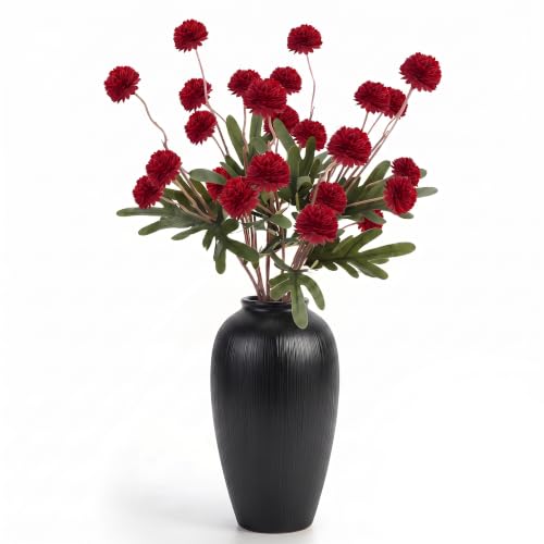 Artificial Fall Flowers Fake Silk Pompon Mums for Home, 6pcs Burgundy - image 9