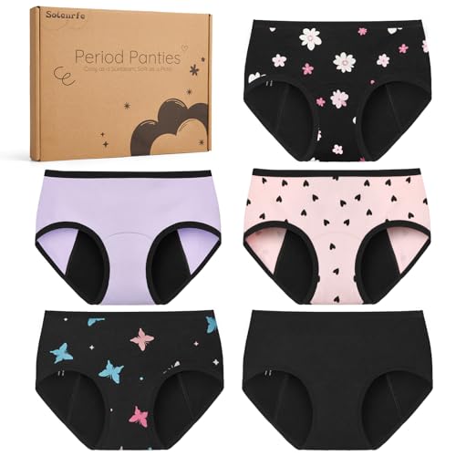 Soleurfe Period Pants for Teenage Girls Heavy Flow Reusable Leakproof Period Underwear with 4-Layer Protection Girls Knickers Mid Waist Bamboo Fiber for 14-16 Years Old during School/Night