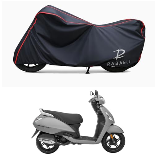 Image of Waterproof Bike Body Cover Compatible for | TVS Jupiter 125 Disc | Taffeta Fabric, Red Piping Design, Bottom Elastic Fit | Dustproof, Sun UV & Rain Protection for All Bikes