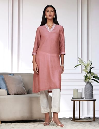 Image of BIBA Women's Polyester Straight Fit Solid Kurta