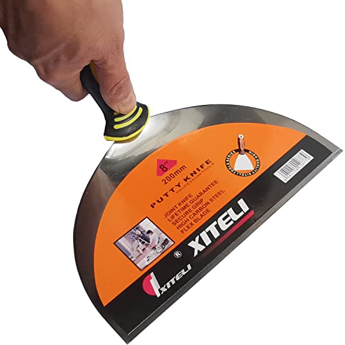Esreake Putty Scraper 8" Stainless Steel Putty Knives With Plastic Ergonomic Handle For Taping Paint Wall Floor Tile, Metal Spackle Tools Knife,Remover For Wood, Wallpaper Scraper (8") #TOP5