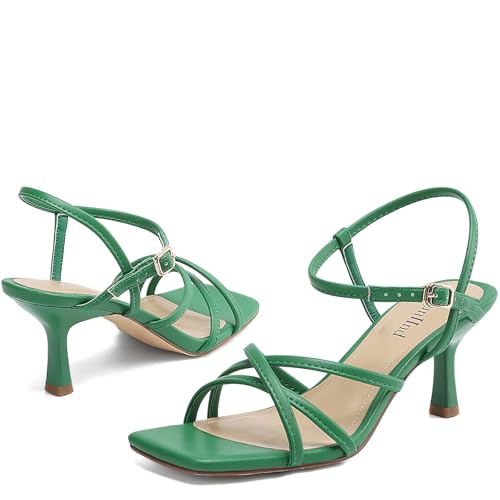 Image of AIUNIIND Kitten Heels for Women, Strappy Square Open Toe Sandals 2.5 inch