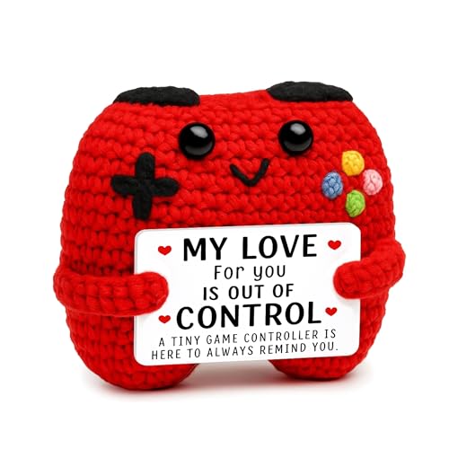 Crochet Game Controller Plush – “My Love for You Is Out of Control” – Handmade Crochet Plushie for Gamer Boyfriend or Husband, Cute Valentine’s Day Gift, Anniversary or Birthday Present for Him