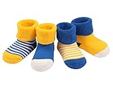 DEBAIJIA 4 Pares Bebé Calcetines Algodón 0-6 Meses Cómodo Grueso Calcetin Niños Niñas Largo Invierno Caliente Azul