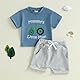 Baby Jungen Sommer Outfit Kurzarm Rundhalsausschnitt Auto/Brief/Fahrzeug Stickerei T-Shirt+Elastische Taille Kurze Hose Baby Jungen Sommer Bekleidungsset Weiche Babyset (Blau-A, 12-18 Monate)