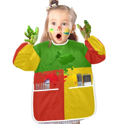 GuoChe Delantal impermeable para niños con 2 bolsillos para niños de 2 a 4 años, delantal de manga larga para pintar, cocina, manualidades, arcilla, Bandera nacional de Benín, Medium