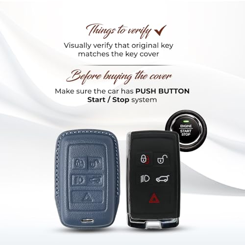 Image of Keyzone Royal Leather Key Cover for XF XJ XE F-PACE F-Type Evoque Velar Discovery LR4 Sport 5 Button smart Key (Cognac Brown)