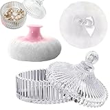 Große Puderquaste und Behälter – Glasbox mit Applikator, Puderdose mit Quaste – für Gesicht,...