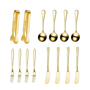 14 Delige Jam Strooimessen Set | Zilveren Servies Messen Vorken Kit | Praktische Jammessen, Mini Serveertangen, Duurzame Lepels Vorken voor Verjaardag Bruiloftsfeestje Dmie