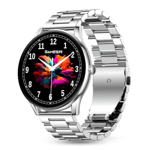 Image of GameSir Glavito Round Dial Smartwatch with 1.49 inch AMOLED Display, 100+ Sports Modes, IP67, Bluetooth Calling, Functional Crown Control, Health Tracking, 100+ Watch Faces for Men & Women (Metal Silver)