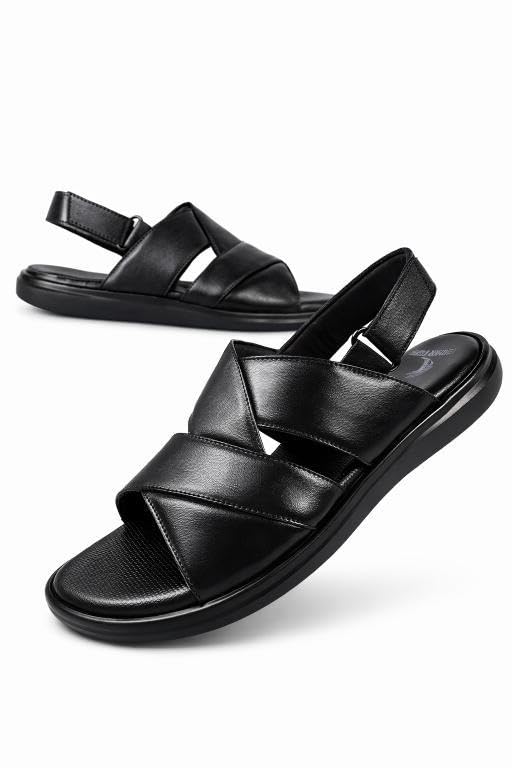 Pure Leather Sandal for Men, Black, Casual Style, Backstrap Closure, Platform, Adult-image-11