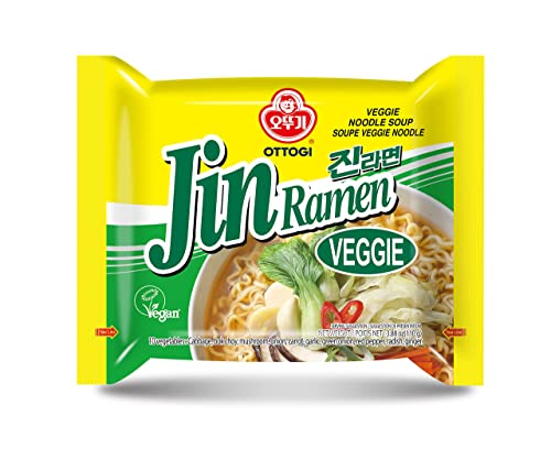 [Ottogi] Jin Ramen Veggie, Veggie Noodle Soup, Vegan Korean Style Instant Noodle (110G) - 4 Pack #TOP7
