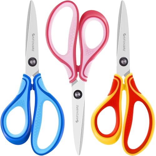 7 Real Left-Handed Kids Scissors - 3-Pack Ages 8-16 Pointed Tip Stainless Steel Blades Soft Grip Great for DIY Arts School