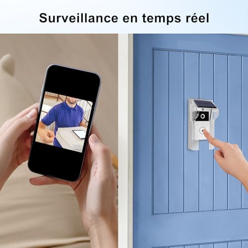 ReachMall Timbre inalámbrico de video WiFi, cámara de timbre con energía solar con cubierta impermeable, intercomunicador bidireccional, timbres de monitoreo de video (A) - imagen 6