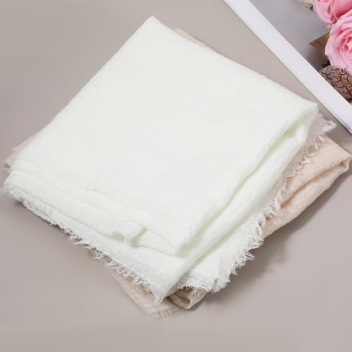 Cotton Blend Crinkle Vintage Soft Scarf Lightweight Summer Shawl Wrap for Linen Feel White Travel Beach Fringed Edges3