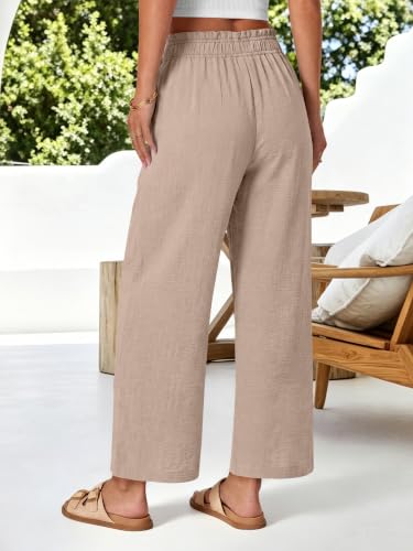 Image of ANRABESS Womens Wide Leg Cropped Palazzo Pants | Lightweight Breathable Elastic High Waisted Pants, Beach Vacation Flowy, Lounge & Casual Summer Trousers with Pockets