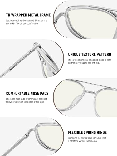 Image of kimorn Blue Light Blocking Aviator Glasses for Women Men | Clear Lens, TR90 Metal Frame, UV400, Office Gaming