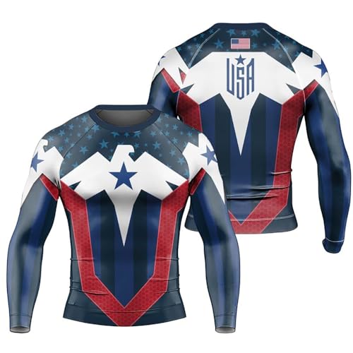 Eagle Men's Long Sleeve Compression Rash Guard, BJJ Workout Shirt, Breathable MMA Training Top