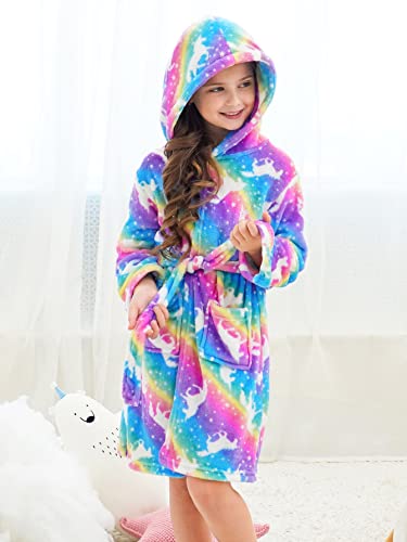 Image of Doctor Unicorn Soft Hooded Rainbow Bathrobe Sleepwear for Girls