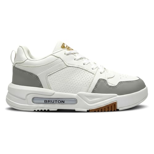 Image of BRUTON Men's HUSTLE-222 White Sneakers | Stylish Lace-Up Casual Shoes | Cushioned Comfort Sole | Lightweight Fashion Sneakers, College, Travel & Street Style