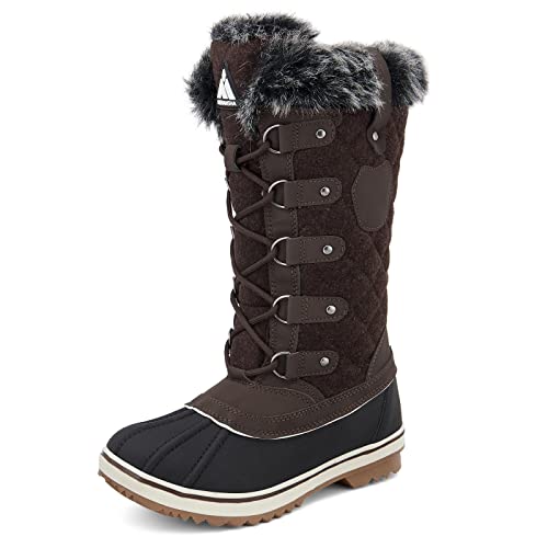 Mishansha Women's Warm Faux Fleece Lined Mid Calf Winter Snow Boots Dark Brown Size 6.5 #TOP19