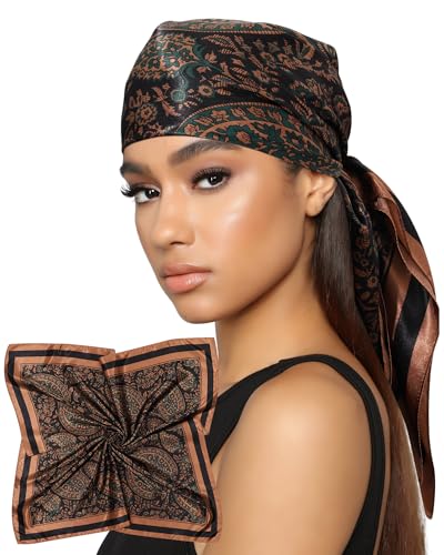 AWAYTR 35” Satin Head Scarf for Women Like Silk Scarf for Hair Scarf Satin Hair Bandana Women Headscarf Hair Wrap Scarf Neck (Coffee)