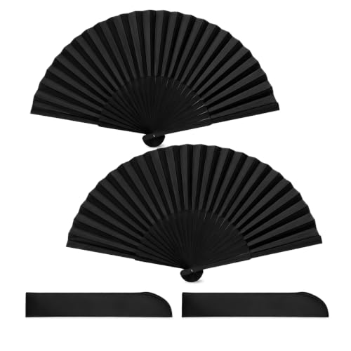 2 Stück Faltbare Handfächer Schwarz Faltventilator Fächer Chinesische Fächer Schwarz Taschenfächer Faltfächer Klappfächer Stofffacher Fächer Festival für Party DIY Dekoration Leistung Tanz