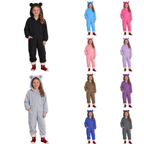 Girl's Bear Hooded Fleece Jumpsuits Sherpa Fleece Warm Halloween Costume - image 1