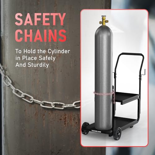 Image of YESWELDER Low Profile Heavy Duty Welding Cart for MIG Welder TIG Welder and Plasma Cutter, Larger Running Gear with Cylinder Rack & Storage Safety Chains,360 Swivel Wheels Welding Trolley