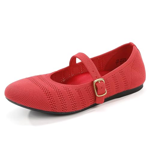 Image of Frank Mully Women's Mary Jane Flats Comfortable Dressy Ballet Flats Casual Round Toe Slip On Washable Knitted Fabric Office Work Woman Shoes
