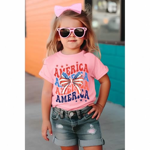 CM C&M WODRO Toddler Kid Girl 4th of July Shirt America Letter Print Patriotic T-Shirt American Flag Bow Graphic Tee Tops3