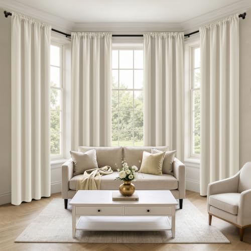 Image of MIULEE 84 Inch Length Beige-White Blackout Bedroom Curtains Set of 4 | Thermal Curtains for Summer Heat, Light Blocking Privacy Bedroom Window Drapes, Top&Bottom Rod Pocket, Living Room