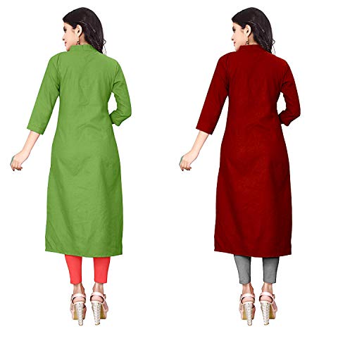 Image of NATEK Women's Cotton Straight Plain Kurtis Combo Pack of 2