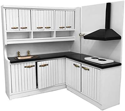 discountstore145 Doll House Accessory,Model Role Play Miniature Size Toy Exquisite Workmanship 1/12 Mini Washbasin Cabinet Cupboard Set Kitchen Accessory for Dolls House White