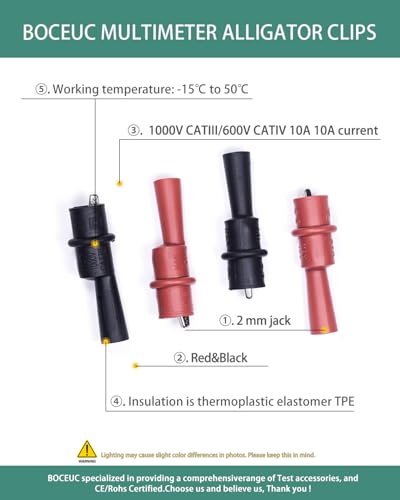 Image of Multimeter Alligator Clips, Insulation Alligator Clip Set for 2mm Diameter Probe Tips Electrical Testing