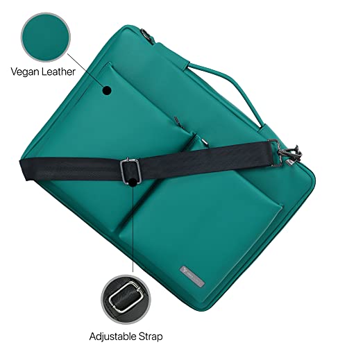 Image of Vaku Luxos MESTELLA Laptop Messenger Bag for Men and Women compatible with MacBook 14 inch Premium Collection Refined Leather Sleeve with adjustable Strap Highly Durable (Sea Green)