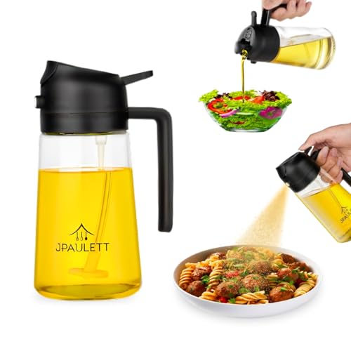 JPAULETT Oil Sprayer for Cooking - 18.5cm, Oil Dispenser Bottle Spray and Pour with Filtration Straw for Kitchen, Olive Oil Spray Bottle for Indoor/outdoor Cooking on Griddles, Pans & Pots - 470 ML