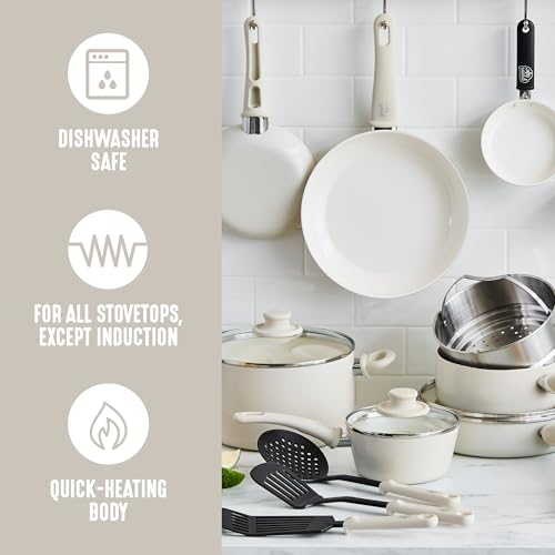 Image of GreenLife 16 Piece Ceramic Nonstick Pots & Pans Cookware Set, Cream